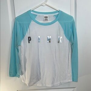PINK Victoria's Secret Blue and White Raglan Jersey